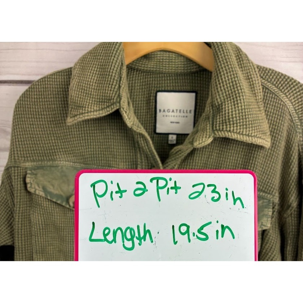 Bagatelle Collection Olive Green Waffle Knit Cropped Shacket Shirt Jacket Small - Picture 7 of 7